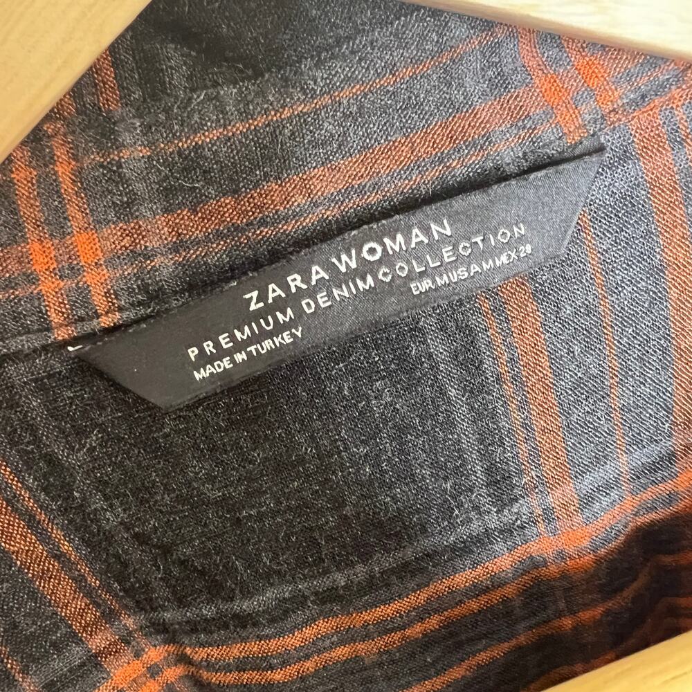 Zara Woman Orange Gray Plaid Oversized Button Up Medium - Picture 2 of 10